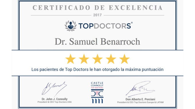 Certificado De Excelencia Top Doctors Dr Samuel Benarroch